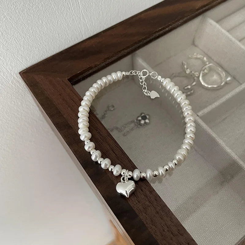 New 925 Silver Geometric Bead Punk Peace of Mind Words Irregular String Bracelet For Woman Girl Fashion Jewelry Gift Dropship