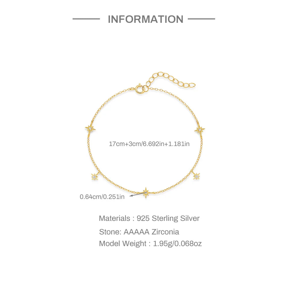 CANNER European American Style Eight-Pointed Star Zircon Bracelet S925 Sterling Silver Personality Simple Versatile Bracelet