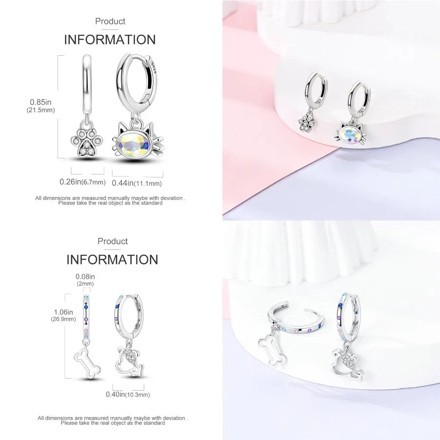 Unicorn Earrings 925 Sterling Silver Original Zircon Elephant Feather Dog Cat Blue Star Small Earrings For Women Jewelry Gift