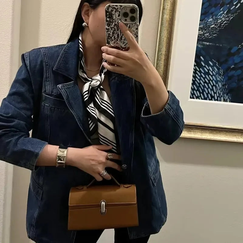 SAVETTE Brand The Symmetry 19 Genuine Leather Handbag Solid Color Simple Handbag Small Square Row Bag Women's Suede