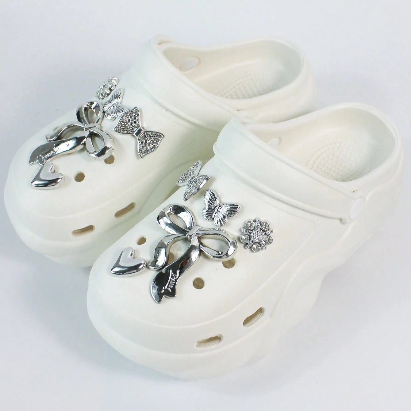 Women's DIY Silver Butterfly-Knot Clogs - Multi-Season Fashion Garden Shoes