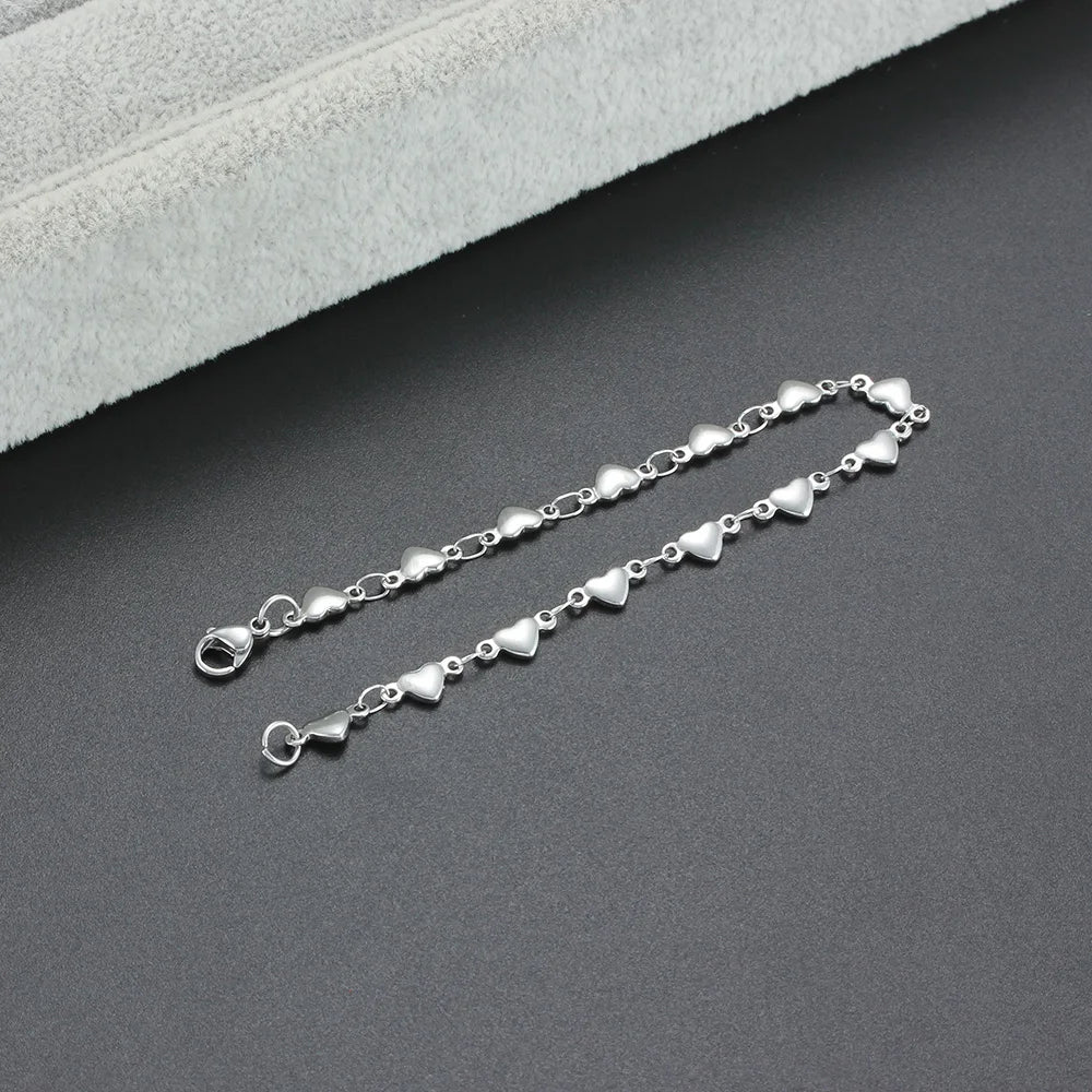 Stainless Steel Heart Bracelet For Women Link Chain Gold Silver Color Charm Female Cute Romantic Jewelry 7-9 Inch