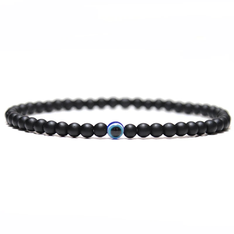 Fashion 4mm Bracelet Natural Stone Beads Evil Eye Braslet Obsidian Hematite Elastic Braclet For Men Hand Jewelry Pulseras Homme