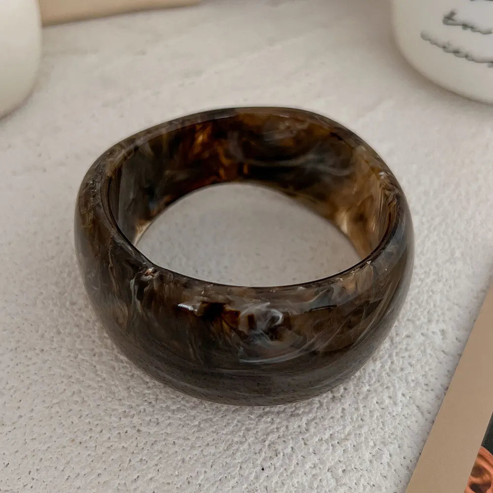 KMVEXO Vintage Chunky Coffee Thick Resin Acrylic Smudging Bangles Geometric Irregular Bangle Bracelets For Women Men Jewelry