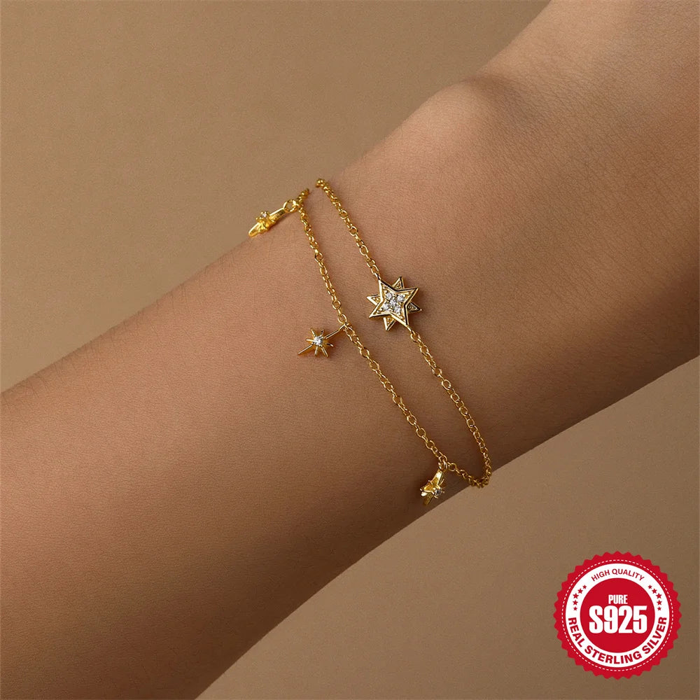 CANNER European American Style Eight-Pointed Star Zircon Bracelet S925 Sterling Silver Personality Simple Versatile Bracelet