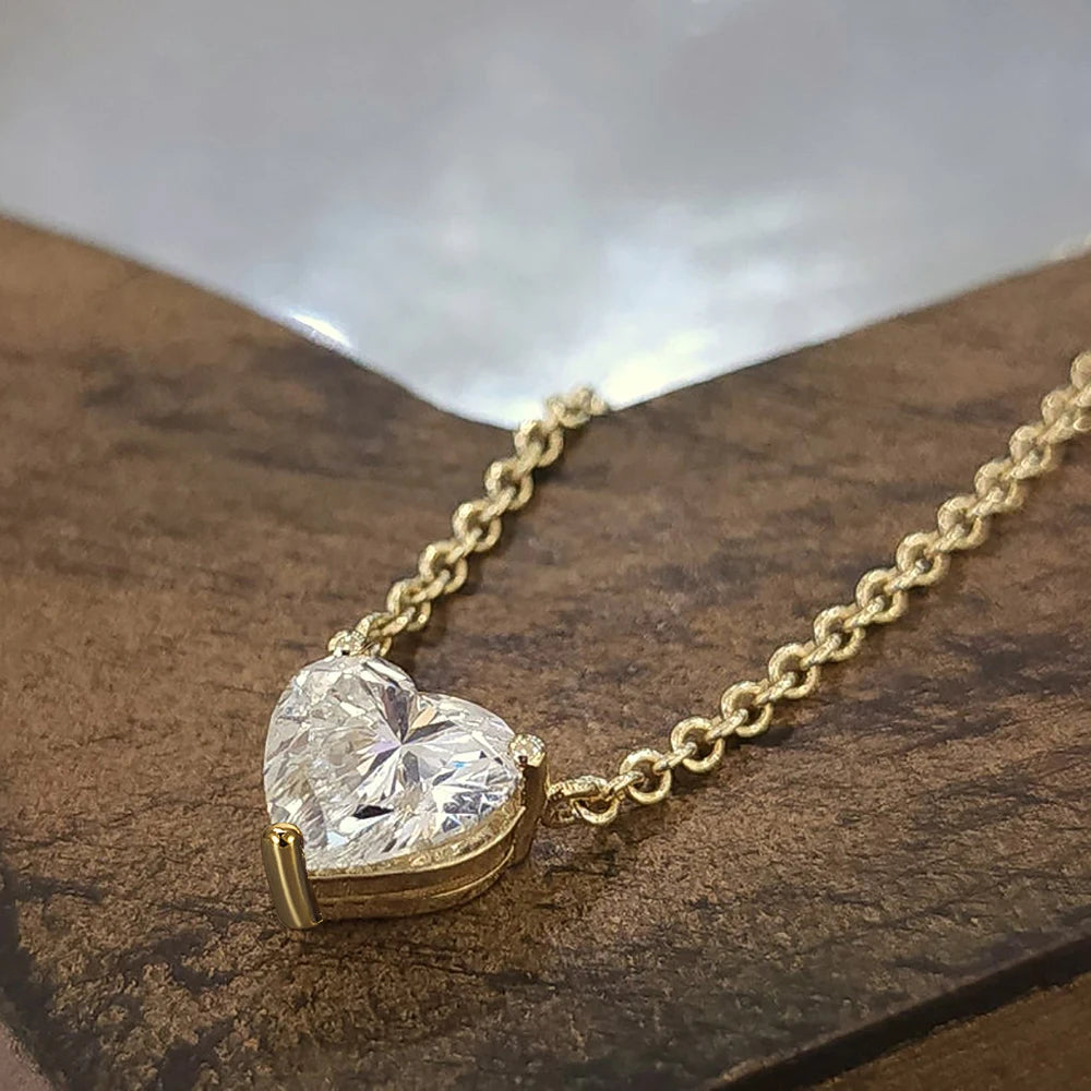 1-3Carat Heart Cut Moissanite Pendant Necklace for Woman S925 Silver Plated 18k Gold Solitaire Diamond Neckchain Gra Certified