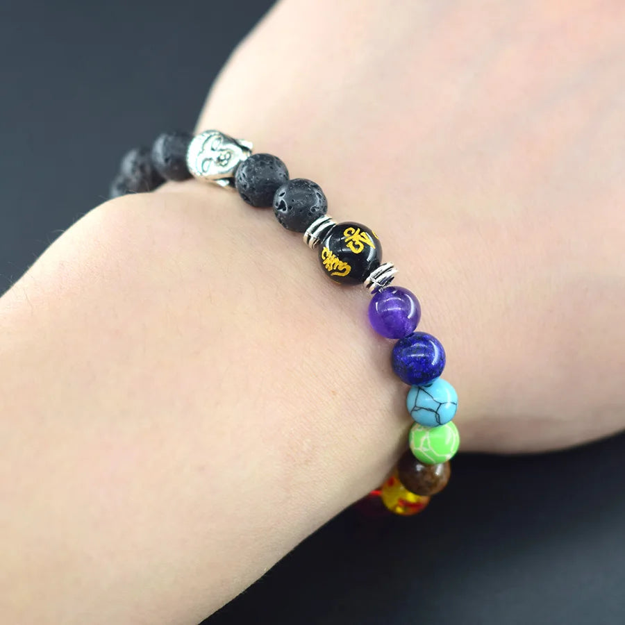 Buddha Feng Shui Bead Lucky Bracelet 7 Chakra Reiki Healing Stone Bracelet for Women Men Yoga Meditation Natural Stone Jewelry