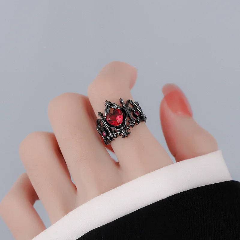 Gothic Cross Ring Heart-Shaped Ring Women's Special Fun Light Luxury French Medieval Men's Adjustable Rings In Multiple Colors