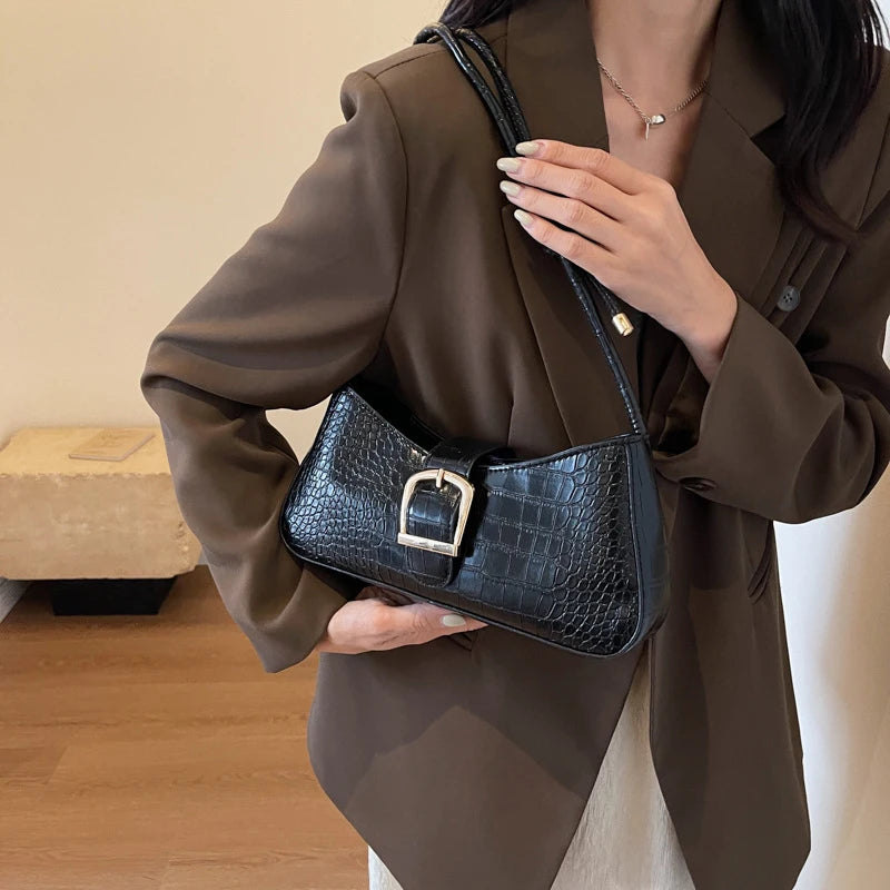 French Simple Solid Color PU Leather Shoulder Bag Fashion Versatile Handbag Underarm Bag For Women Hand Shoulder Bag
