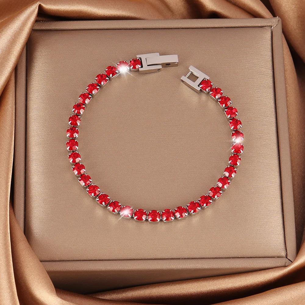 316L 4mm Stainless Steel Bracelet For Women Men's Hip Hop Tennis Chain Bracelets Luxury Color Crystal Zircon Bracelet Jewelry