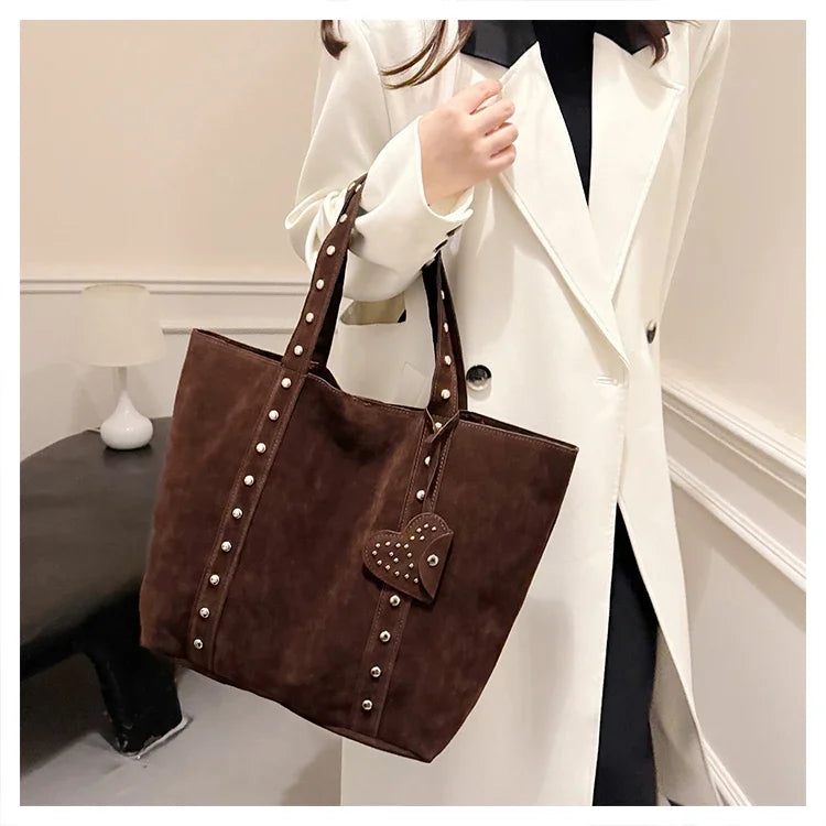Fashion Suede Sewing Thread Shoulder Bags 2025 New Retro Versatile Commute Simplicity Solid Color Single Women's Handbag