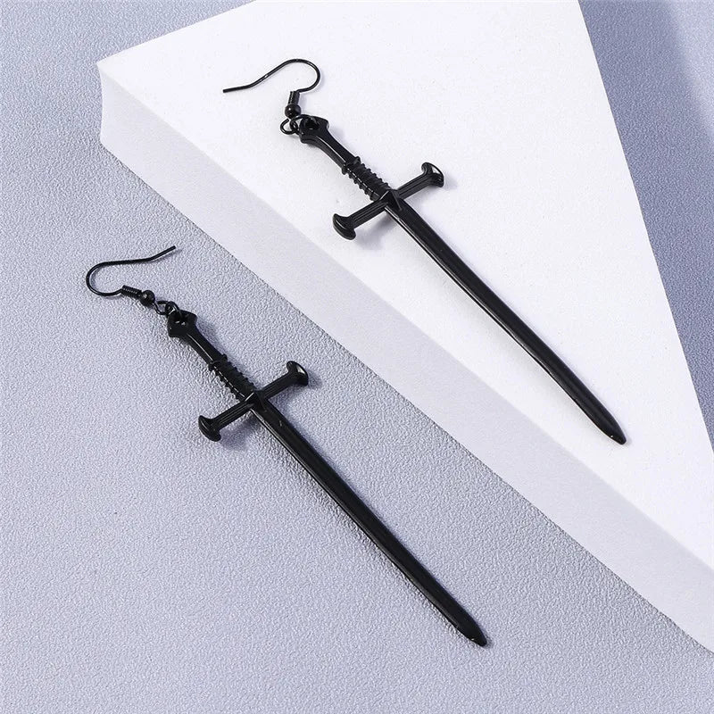 Aihua Gothic Vintage Sword Earrings For Women Man Fashion Punk Rock Party Jewelry Accessories Gift Fantasy Cross Dagger Earrings