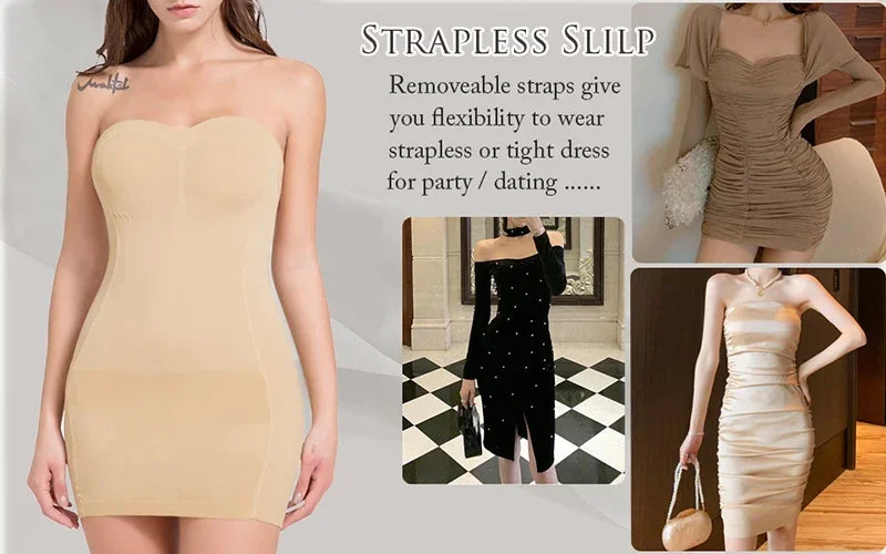 Full Slip Shapewear - Off Shoulder Strapless Body Shaper Dress