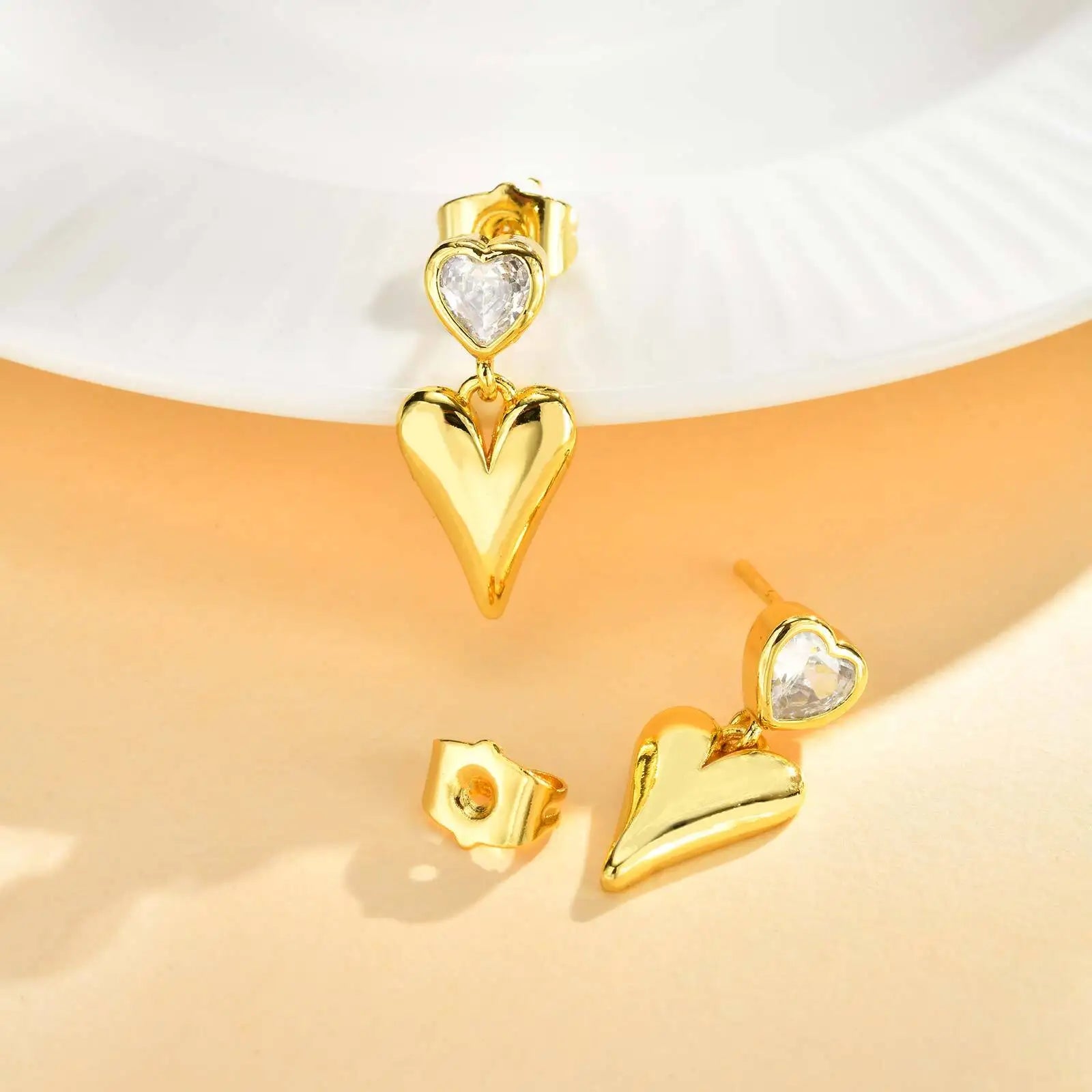Cubic Zirconia Heart Love Dangle Earring for Women,18k Gold-plated Waterproof Jewelry
