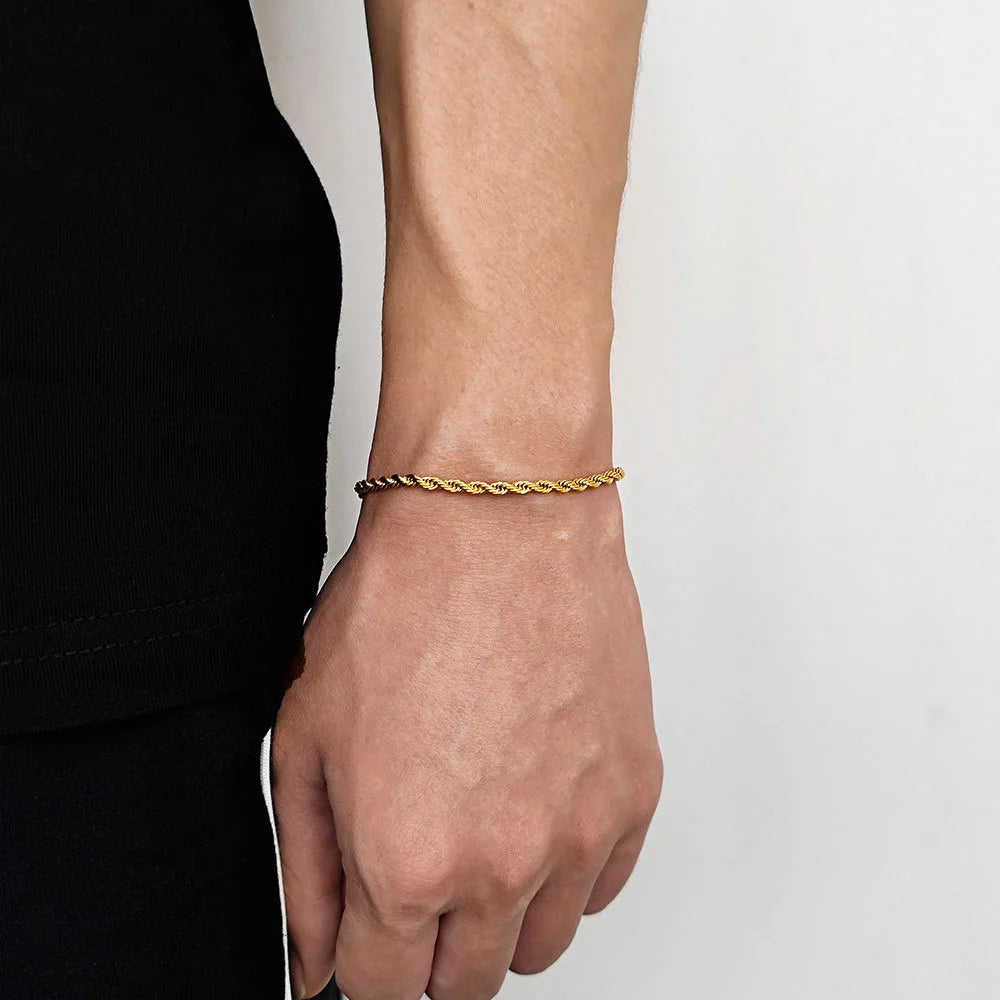 Hip Hop Stainless Steel Twist Chain Men Bracelet Retro Gold Color Fashion Bracelet For Women Trendy Jewelry Accessories