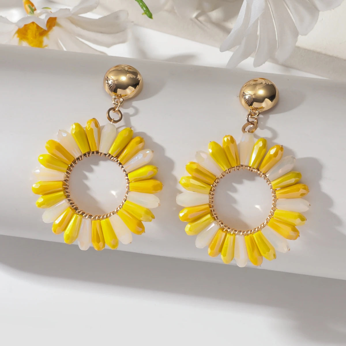 1 Pair of Bohemian Dangle Earrings Hollow Flower Design Set with Rhinestones Multicolor, with Everyday Outfit Party Accessories