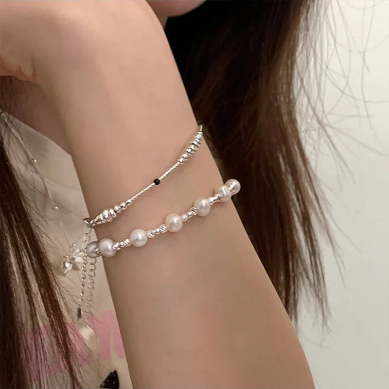 VENTFILLE 925 Sterling Silver Double Layer Pearl Bracelet for Women Girl Design Bead Korean Jewelry Dropshipping