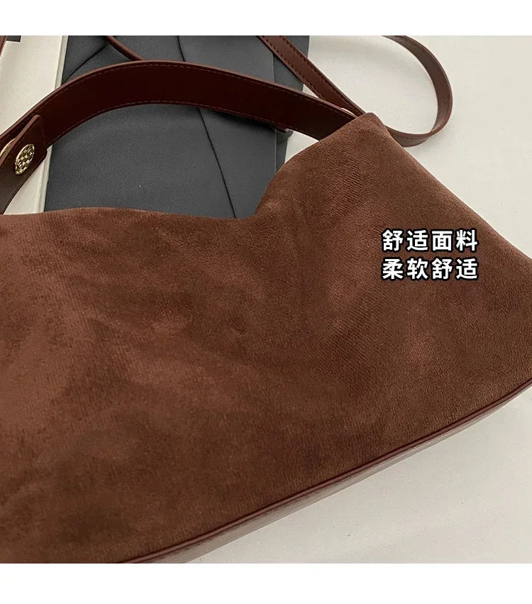 New Solid Color PU Zipper Women's Bag Suede Large Capacity Women's Shoulder Bag Fashion Versatile Casual Dual Purpose Handbag
