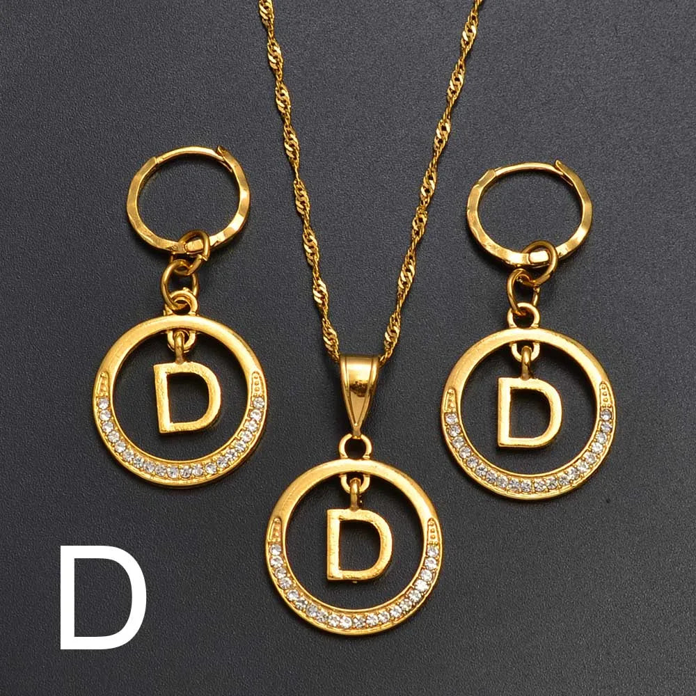 Anniyo A-Z Alphabet set Pendant Necklace and Earring set,Guam, Hawaii,African Initial Jewelry English Letters  #260306