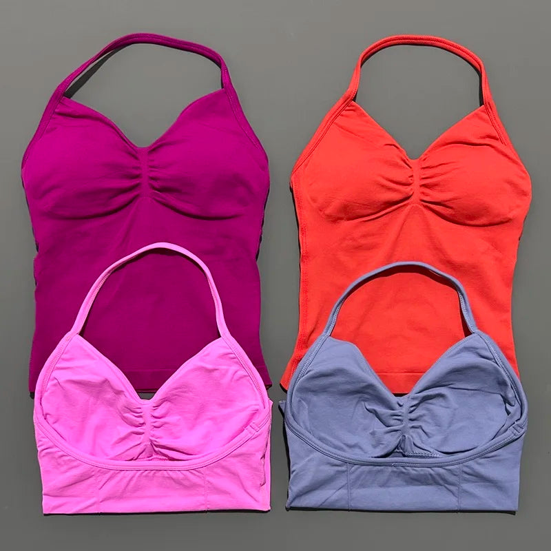 HISTELLO Impact Sports Bra - Longline Strappy Yoga Tank Top
