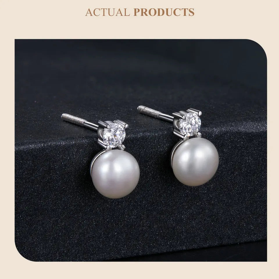BAMOER Moissanite 925 Sterling Silver Freshwater Pearl Stud Earrings VVS1 Lab Created Diamond Wedding Earrings for Women Gift