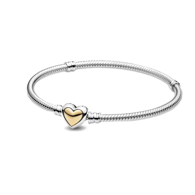 Original 925 Silver Plated Moments Bracelets RoseGold Golden Love Heart Clasp Bead Charm Bracelet For Women DIY Jewelry Gifts