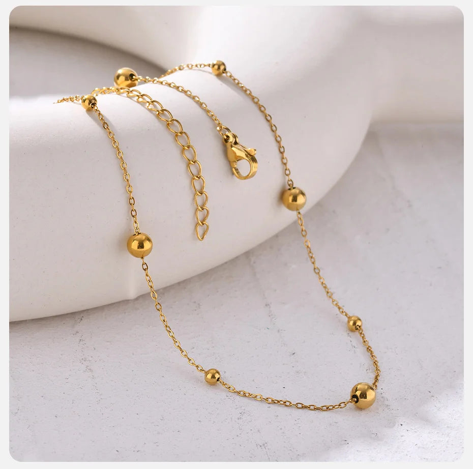 Vnox Dainty Beads Chain Necklaces for Women Girls, Gold Plated Cable O Links Choker Collar