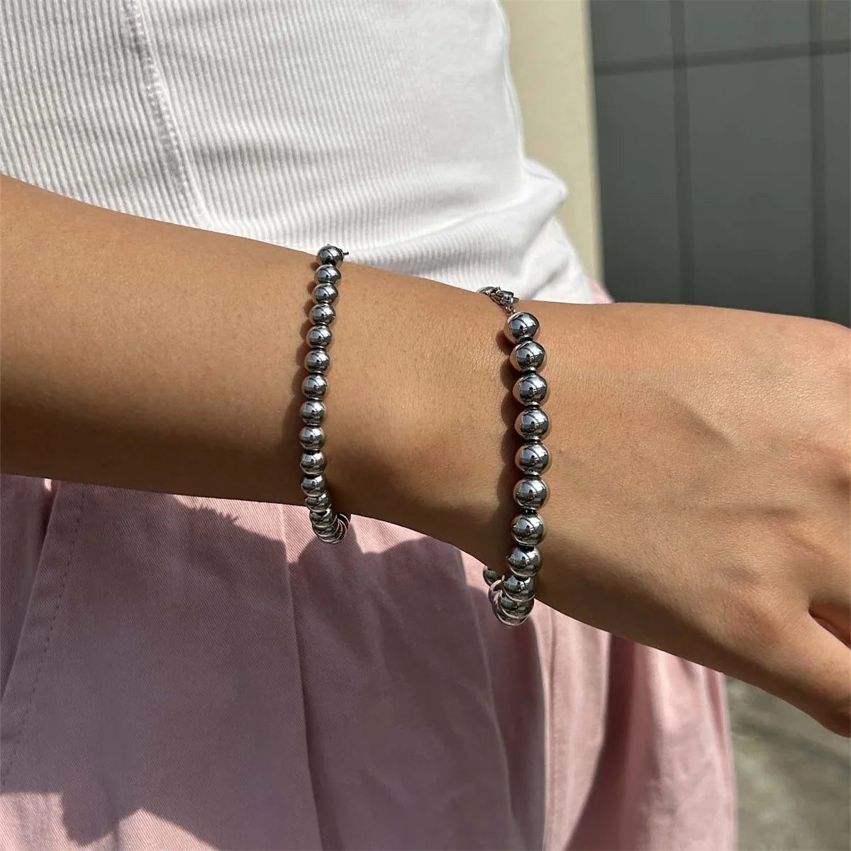 MisenBaBa Stainless Steel Ball Beads Cuff Bracelet for Women Gold Silver Color Beaded Bracelets Charms Metal Statement Jewelry