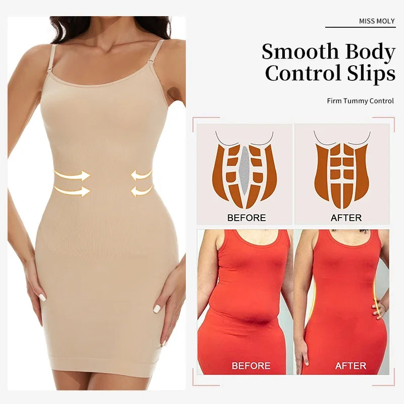 Women Shapewear Full Slip - Tummy Control Cami Mini Under Dress