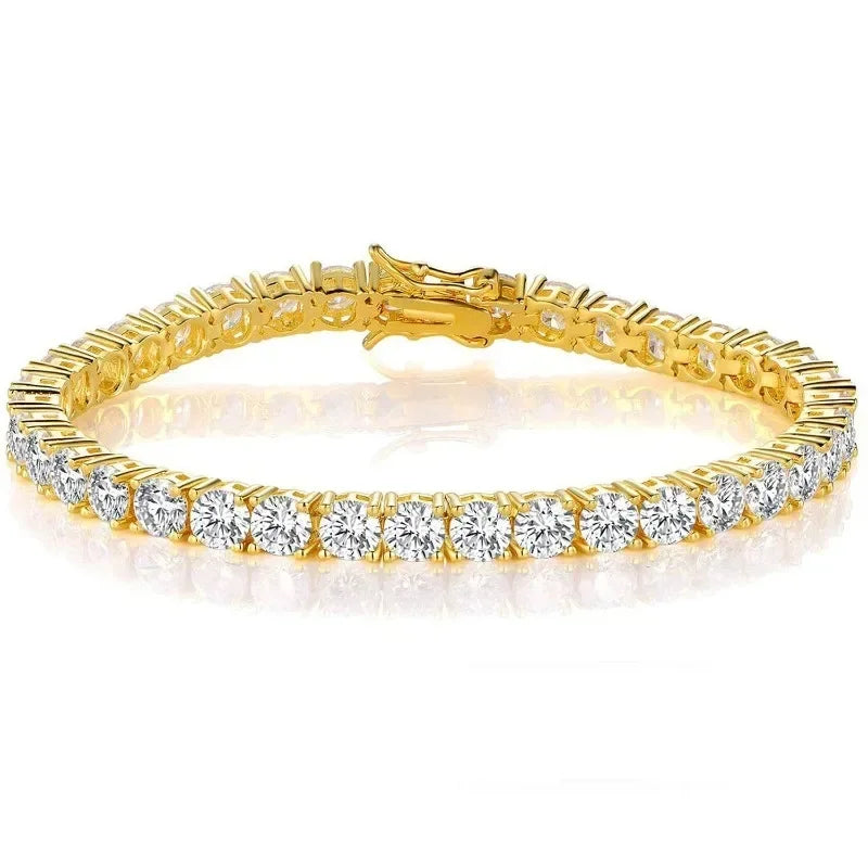 18K Gold Plated 3mm 4mm Tennis Bracelet Full Diamond 925 Silver Plated 18k Wedding Party Jewelry Bracelets for Women Man