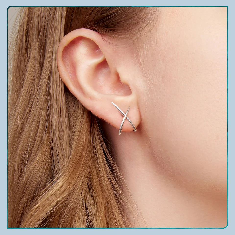 BAMOER 925 Sterling Silver X Earring Studs for Women, Gold Plated Hypoallergenic Earrings Chic Jewelry Gift for Daily Wear