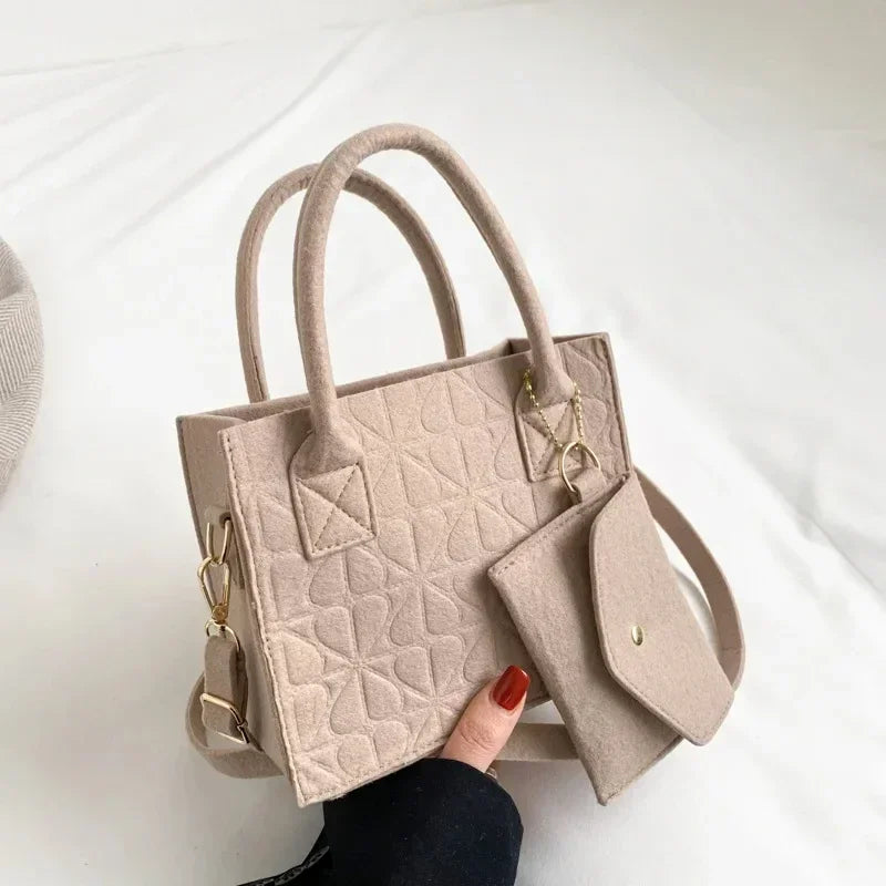 Korean Version Minimalist Embossed Felt Lightweight Handbag 2025 New Single Shoulder Diagonal Span Two-Piece Bag For Women