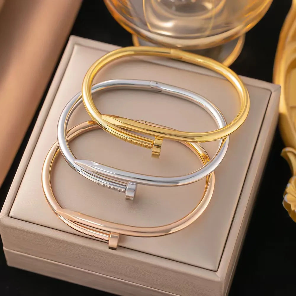 Hip hop style personality fashion interesting design curved nail stainless steel bracelet men's women's jewelry