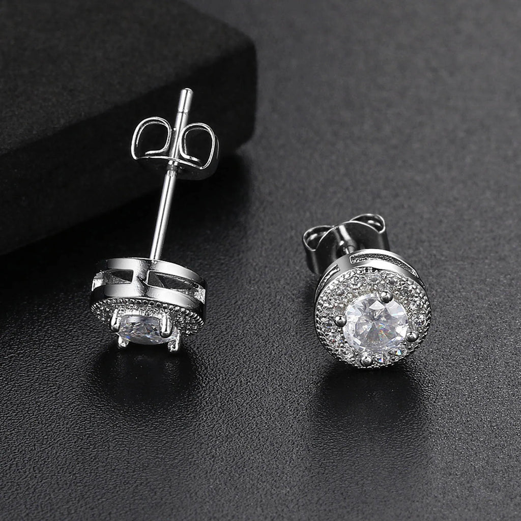 Men's Luxury CZ Stone Stud Earrings,Gold Color Metal Valentine's Father's Day Birthday Party Gift,bbrincos masculinos Jewelry
