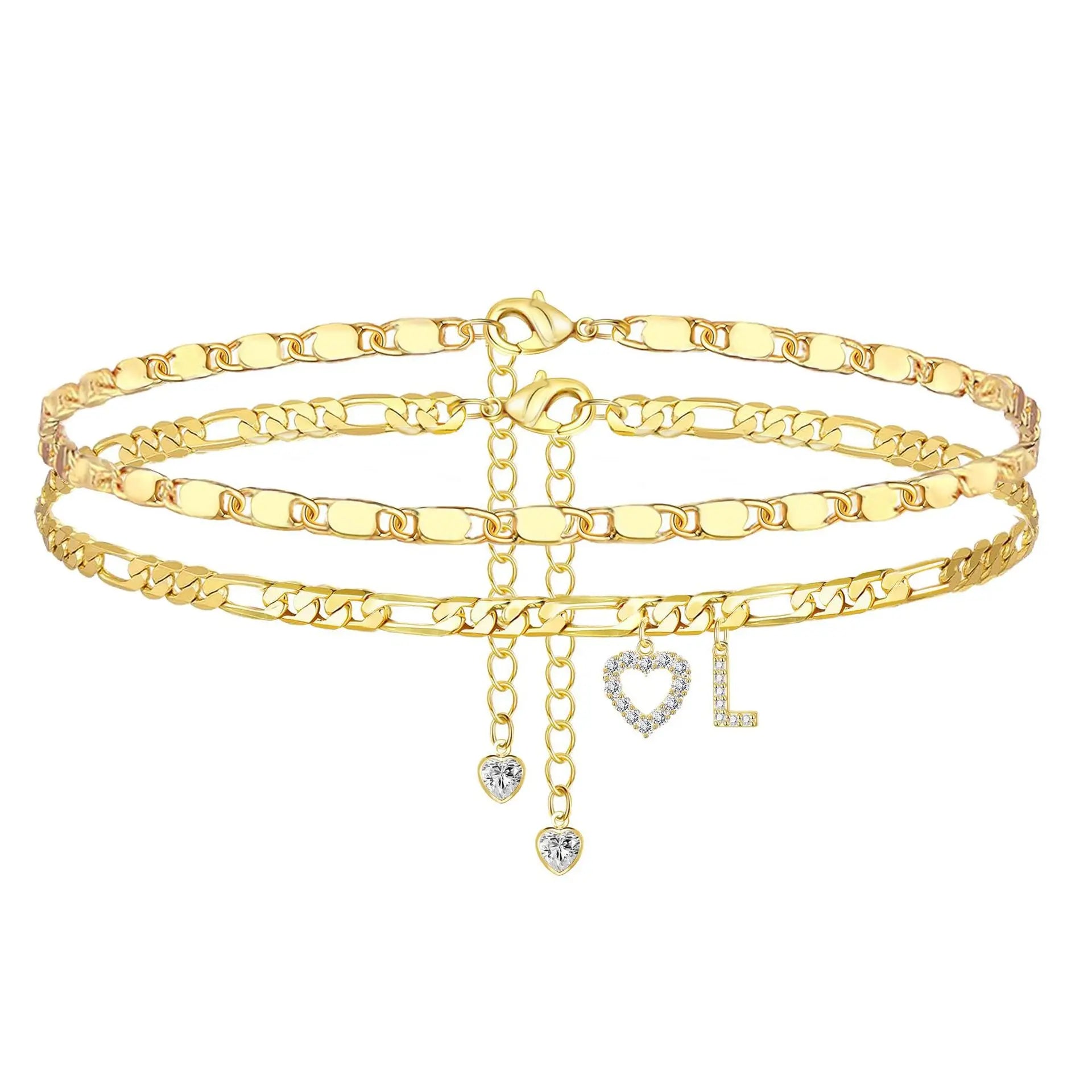 Gold Anklet Bracelet for Women Waterproof 18K Gold Plated Stainless Steel Figaro Hammer Chain Ankle Chain Bracelets Foot Jewelry