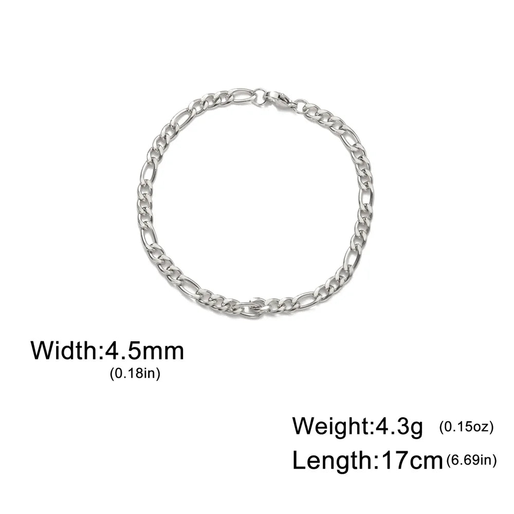 My Shape Fashion Cuban Chain Men Bracelet Stainless Steel 3/5/7/9mm Width Chain Bracelets Figaro Chain Boy Wrist Jewelry Couple
