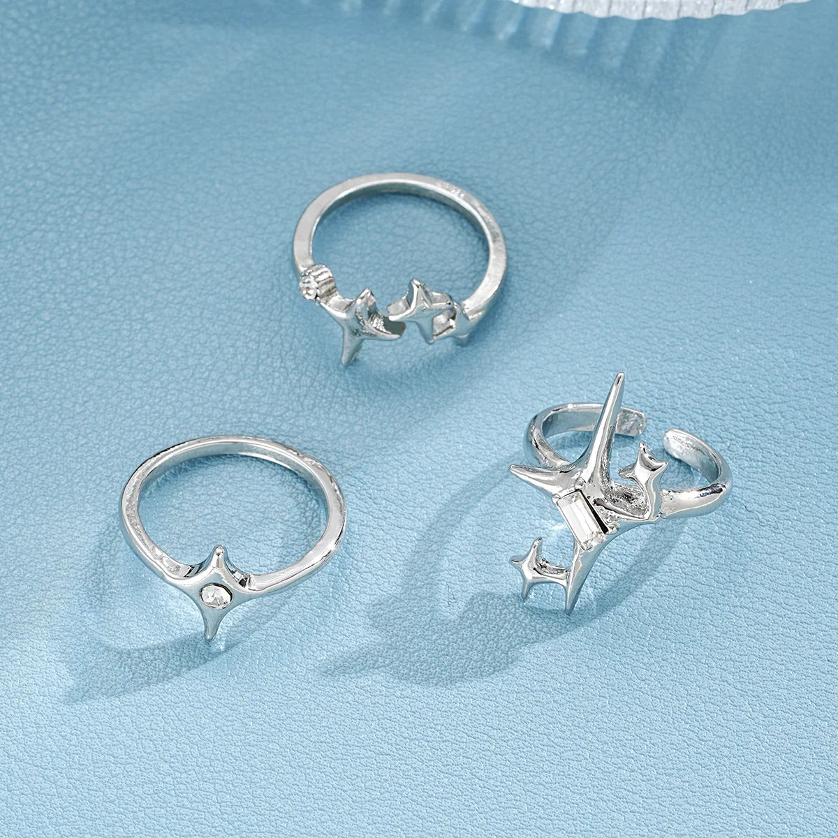 3pcs Cold Wind Starlight Inlaid Zircon Open Ring Set Handicraft, Soul Collision Trendy Jewelry Accessories 2024