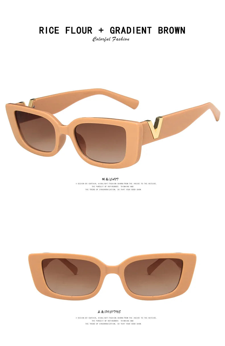 Retro Rectangle Small Frame Sunglasses - Vintage Designer Black Women