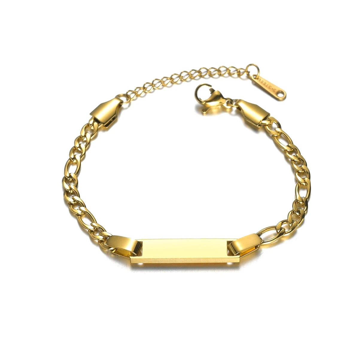 Akizoom Punk Newborn Baby Bracelets Hip Pop Gold Color Stainless Steel Figaro Chain Blank Bar Kids Bangle  Jewelry Birthday Gift