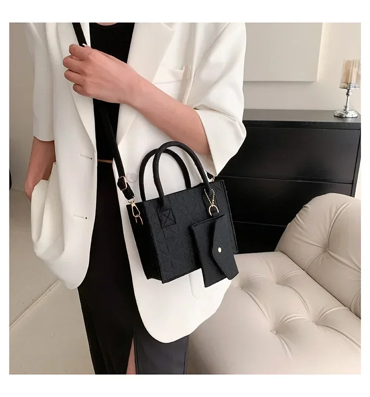 Korean Version Minimalist Embossed Felt Lightweight Handbag 2025 New Single Shoulder Diagonal Span Two-Piece Bag For Women