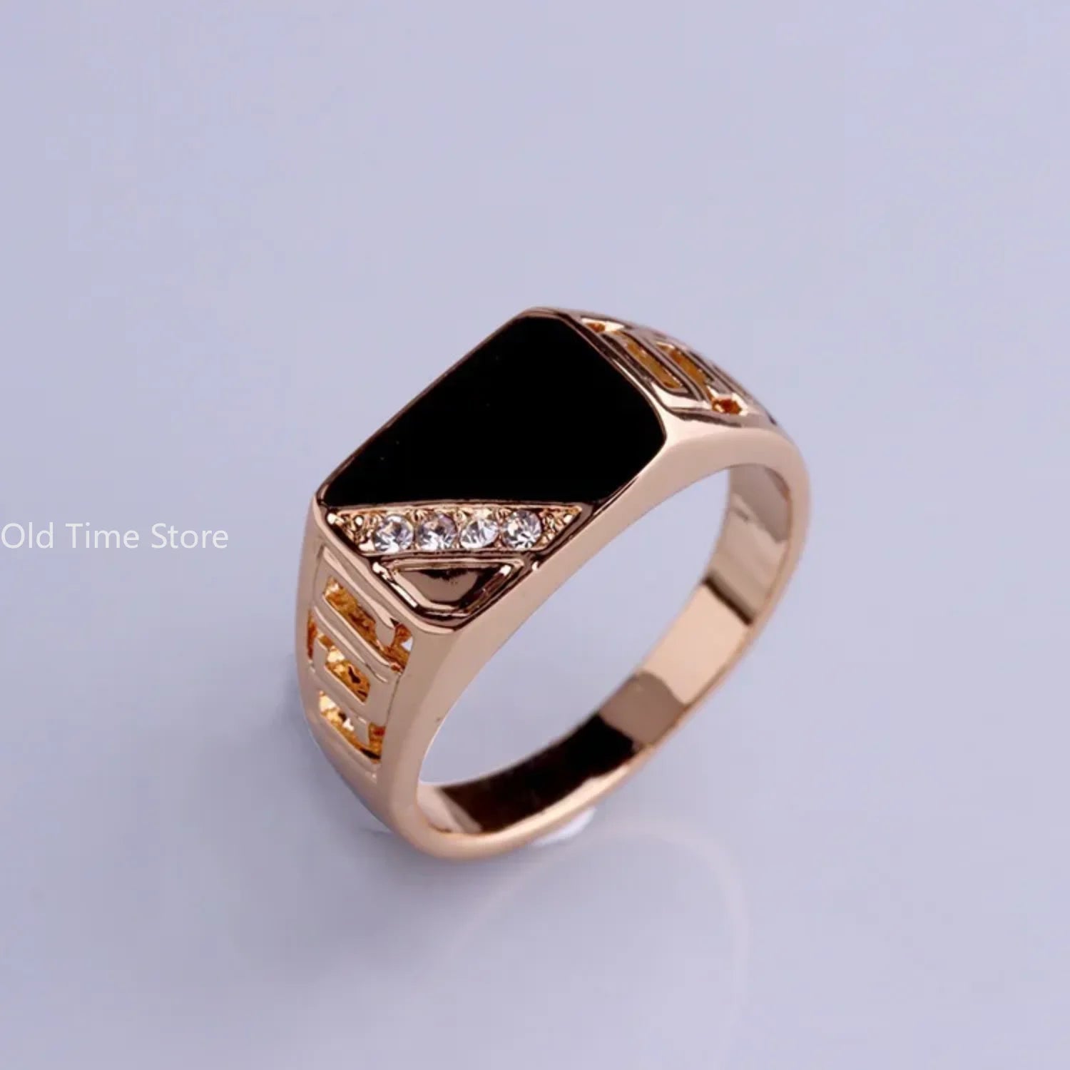 Classic Size 5-12 Men Rhineston Jewelry Gold/Silver-Color Black Enamel Male Finger Titanium Stainless Ring