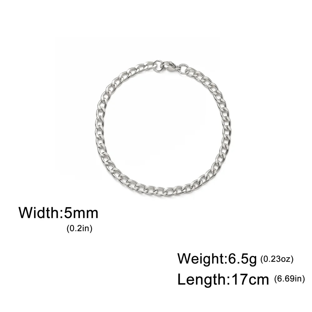 My Shape Fashion Cuban Chain Men Bracelet Stainless Steel 3/5/7/9mm Width Chain Bracelets Figaro Chain Boy Wrist Jewelry Couple