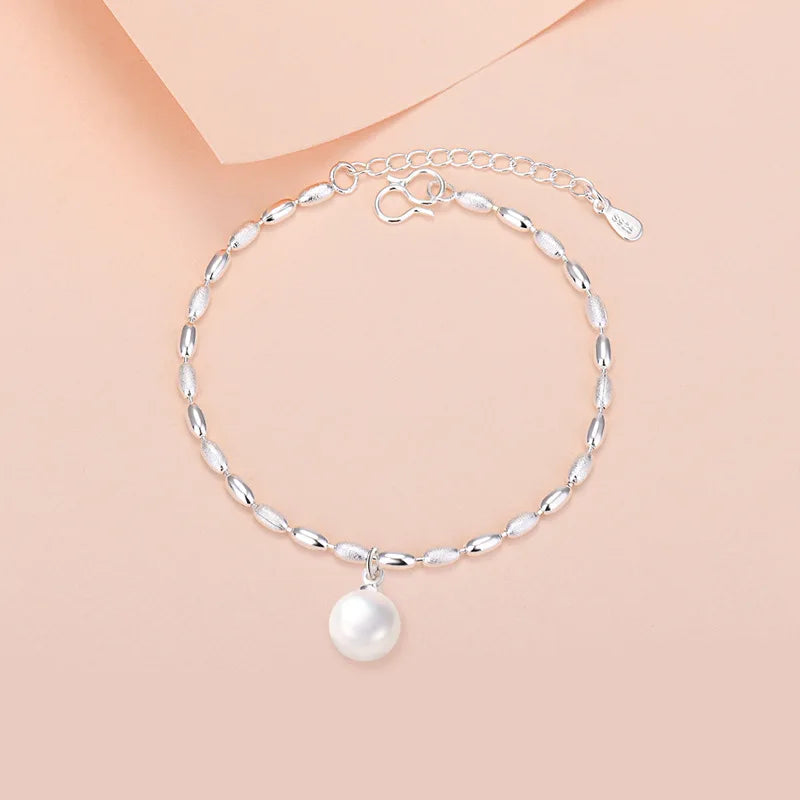 New 925 Silver Geometric Bead Pearl Punk Irregular Asymmetric Adjustable Bracelet For Woman Girl Fashion Jewelry Gift Dropship