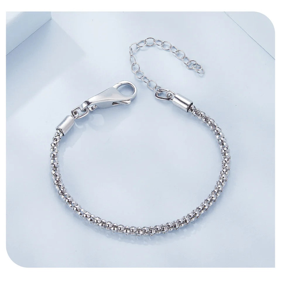 WOSTU Real 925 Sterling Silver Basic Snake Bangle Bracelet Butterfly Flower Closure Buckle For DIY Charms Bead Jewelry Make Gift