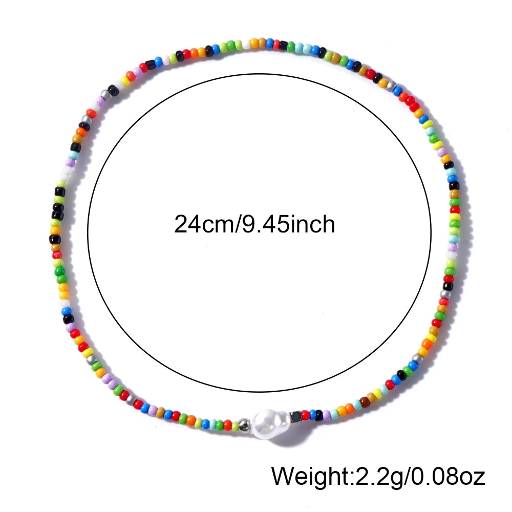 1pc Summer Bohemian style special-shaped natural pearl colorful mixed color beaded anklet