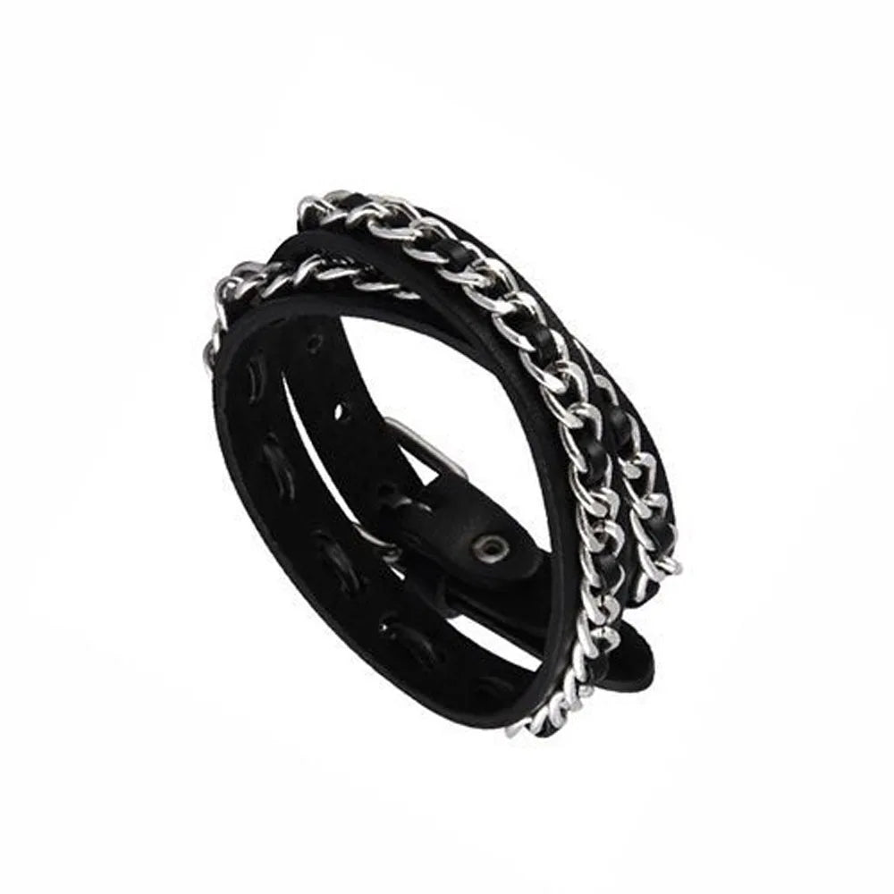 2024 Punk Dark PU Bracelet For Women Men Hip Hop Rock Chain Multi Layered Bracelet Trend Retro Gothic Jewelry Dancer Accessories