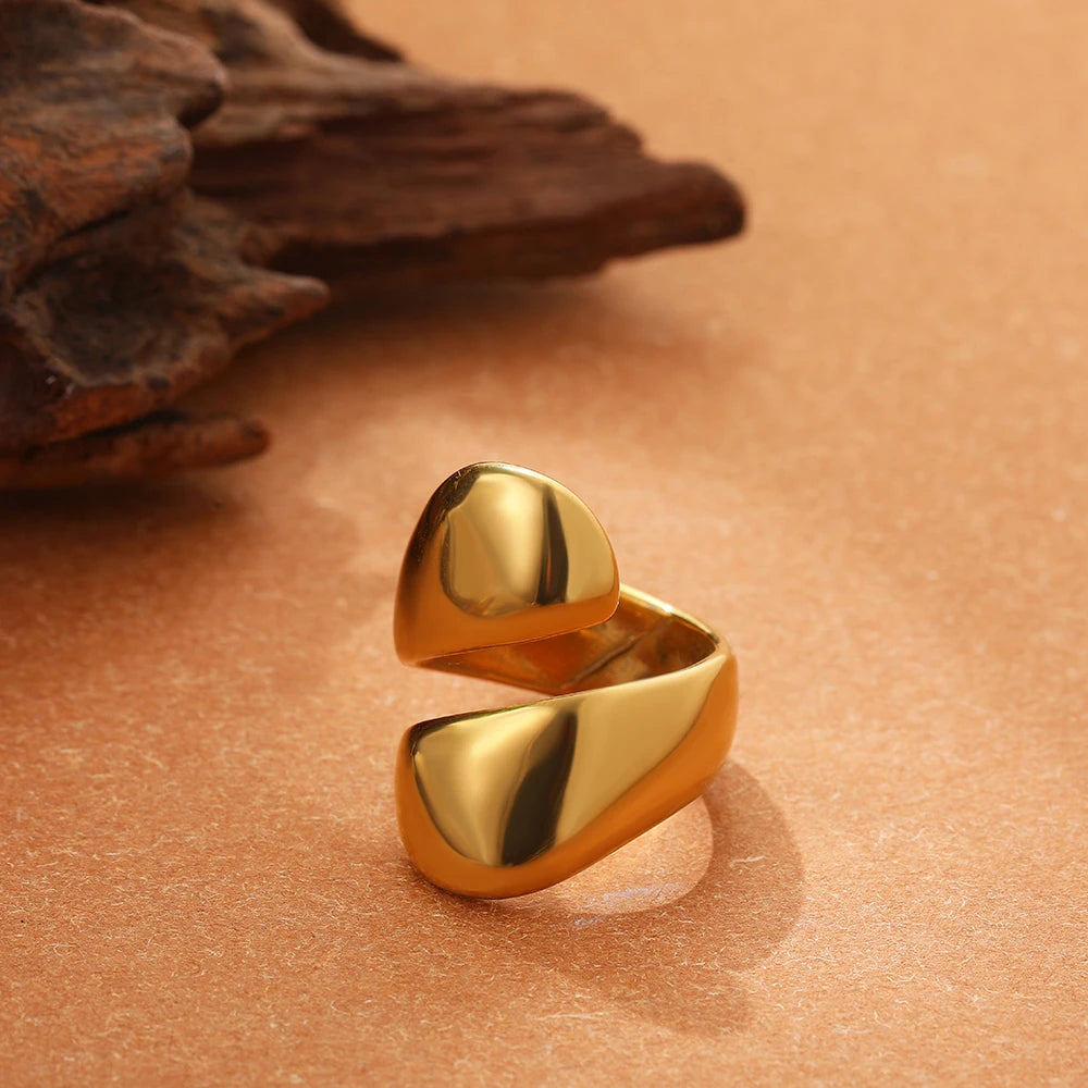 Irregular Geometric Smooth Metal Open Rings for Women Men Statement Thick Dome Finger Ring Adjustable Stainless Steel Jewelry