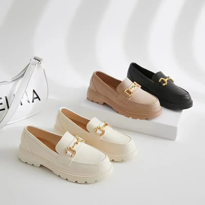2022 New Lefort Shoes Spring Autumn British Style Vintage Small Gold Buckle Round Toe PVC Thick Bottom Lefort Shoes