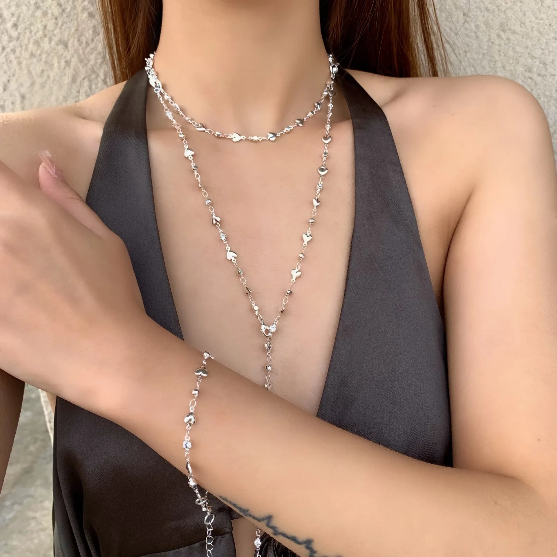 New Luxury Colourful Heart Long Tassel Necklace for Women Shiny Rhinestone Crystal Zircon Choker Bohemian Statement Jewelry