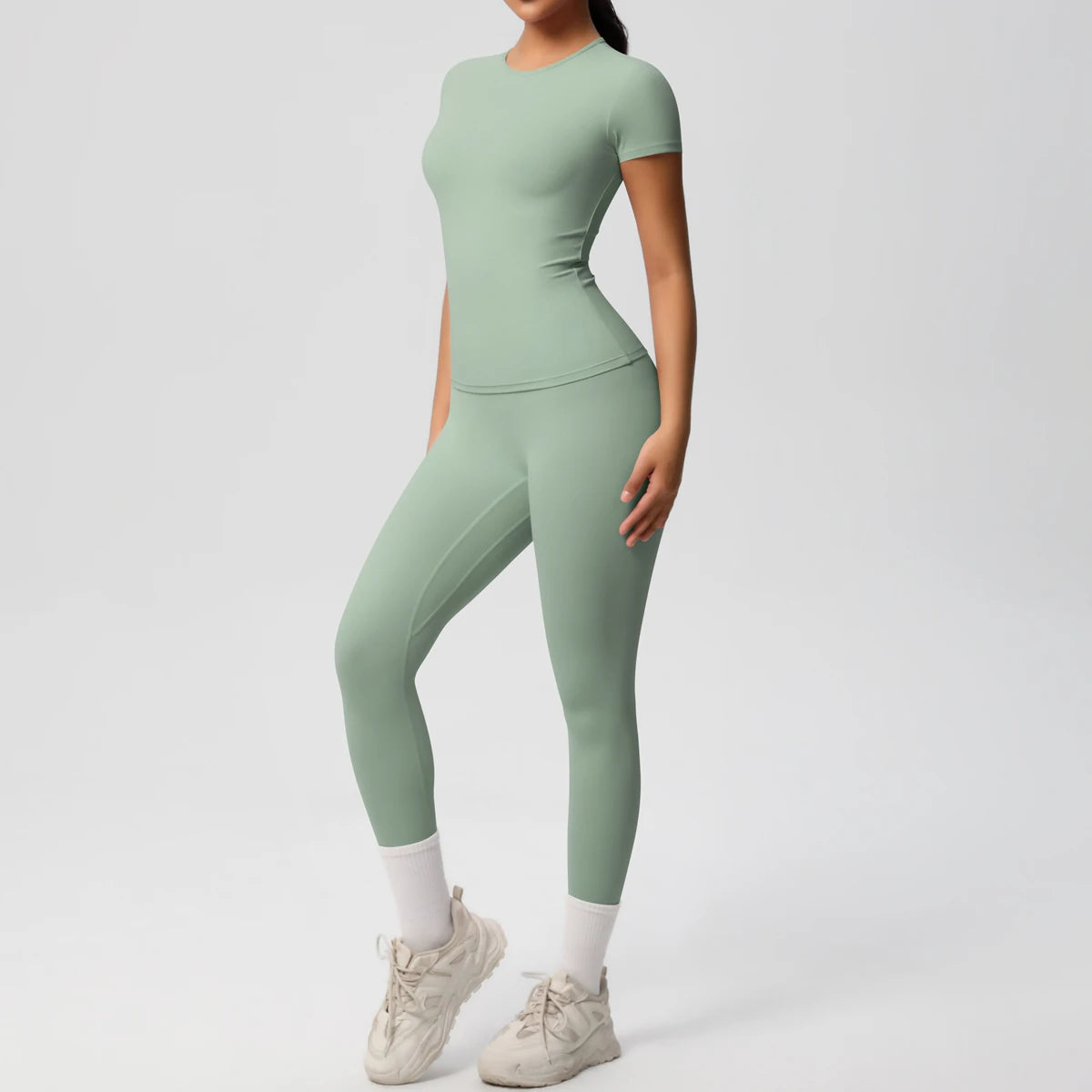 Women 2pcs Patchwork Sport Yoga Suit Gym Sports Crop Tops Sexy Bodycon Crop Tube Top Workout Leggins Booty Bum Leggins